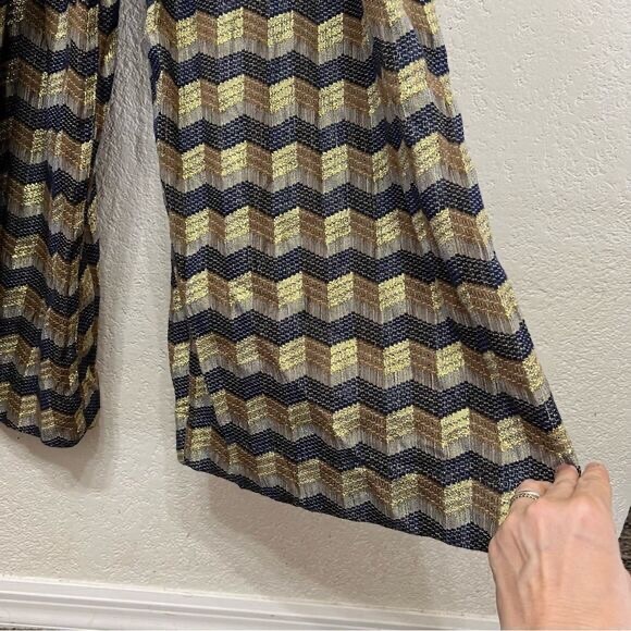 Ace & Jig Jumpsuit Metallic Jacquard Wide Leg Gold Belted Sleeveless Size L - Picture 9 of 14